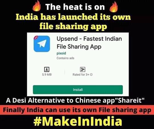 manojpoojary07's tweet photo. A alternative Indian app for shareit a Chinese app.
Uninstall #shareit and install #upsend for file transfer..👍👍
#MakeInIndia https://t.co/kO7WyeuTSk