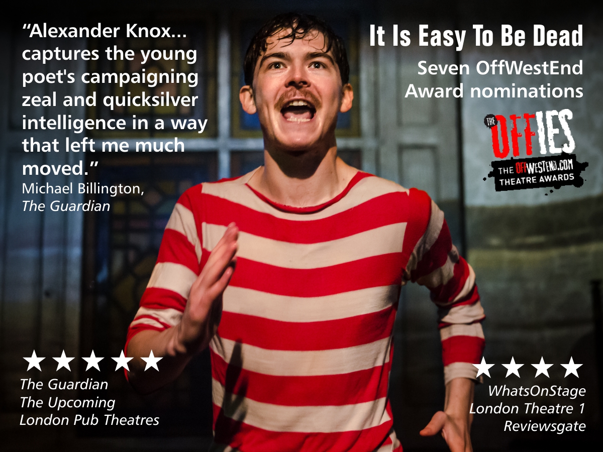 Finborough Theatre (@finborough) on Twitter photo Last few weeks to see online FREE from <a href="/breonrydell/">Bréon Rydell</a> and <a href="/finborough/">Finborough Theatre</a> - the Olivier Award nominated <a href="/EasyToBeDead/">ItIsEasyToBeDead</a>.
Watch online here until 7 July: ow.ly/IFuM50Ad7Ug
★★★★★ The Guardian
Nominated for an Olivier Award, 7 OffWestEnd Awards and 4 Broadway World UK Awards Last few weeks to see online FREE from <a href="/breonrydell/">Bréon Rydell</a> and <a href="/finborough/">Finborough Theatre</a> - the Olivier Award nominated <a href="/EasyToBeDead/">ItIsEasyToBeDead</a>.
Watch online here until 7 July: ow.ly/IFuM50Ad7Ug
★★★★★ The Guardian
Nominated for an Olivier Award, 7 OffWestEnd Awards and 4 Broadway World UK Awards