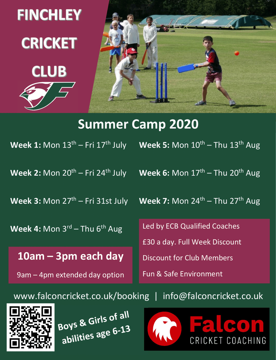 finchleycricket's tweet photo. 🏏Our Summer Camps are online! 🏏

July Full Week dates available to book now!

Safe &amp; Fun Environment for all

Visit https://t.co/0hEqt2C3Rb for full details and booking

@falconcricketuk @FinchleyGunnsCC 

#lovecricket #summer #Finchley https://t.co/tIfsWLS87H