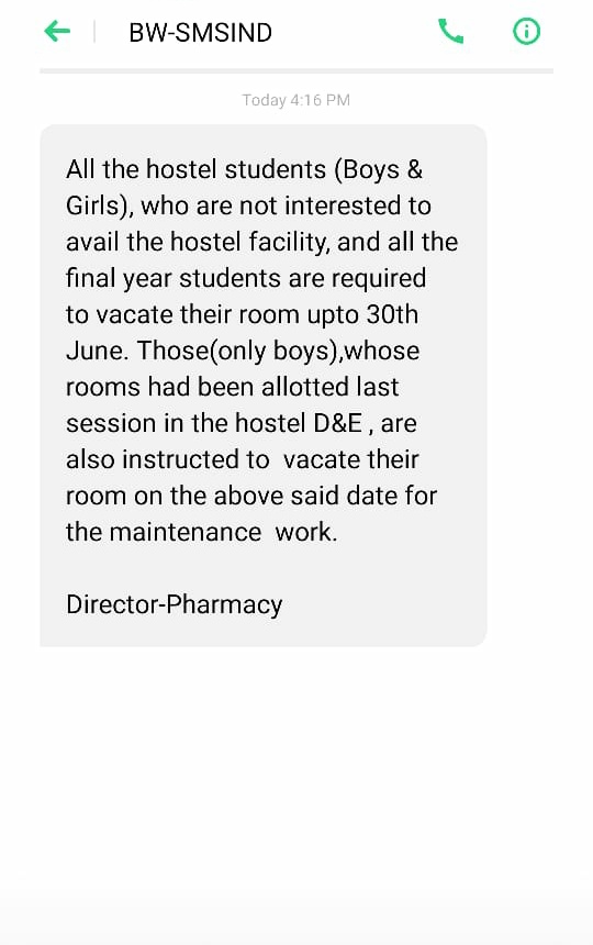Shubh0512Sharma's tweet photo. @PSITKanpur this is the message sent by you to the students of your college. You asked them to take their belongings back from the hostel and vacate it because you neeed to do maintenance over there. 
Okay now the students of that college wants to know that is this going under https://t.co/IuVgiH89M0