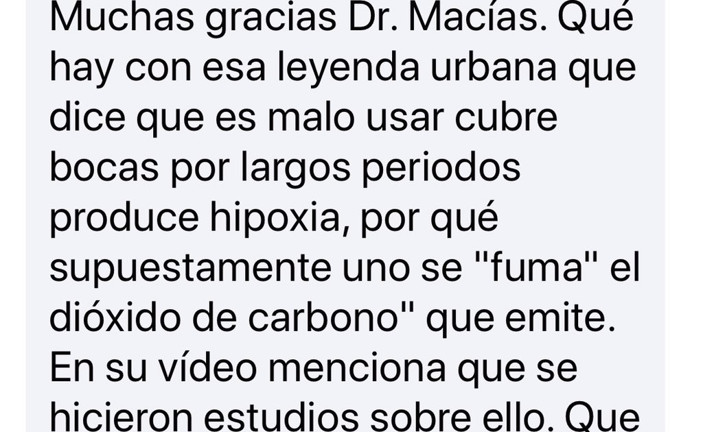 doctormacias's tweet photo. El uso de cubrebocas NO causa caída del oxígeno en sangre del usuario NI aumento del dióxido de carbono. https://t.co/HLRijpgmgq
