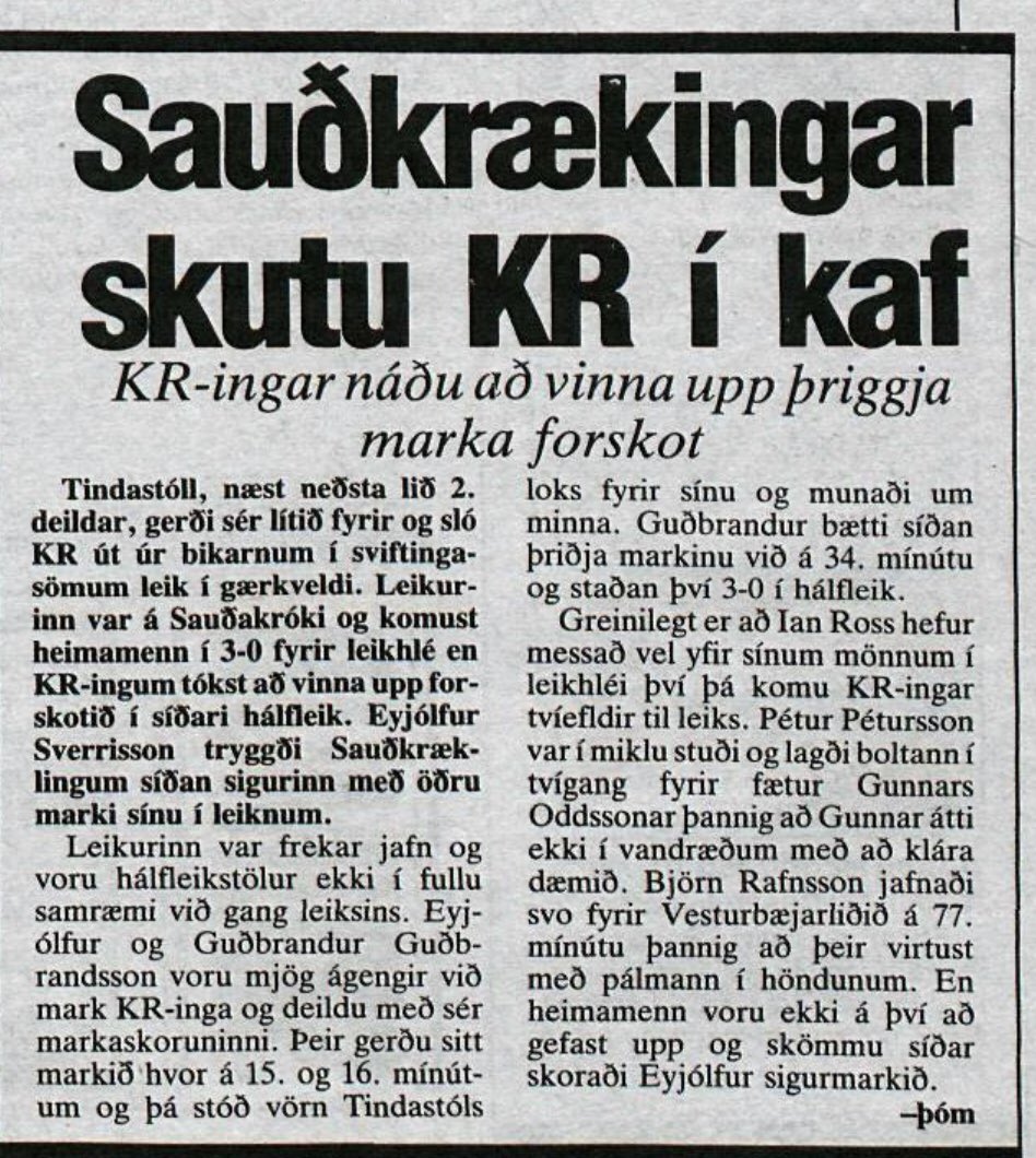 Erum við að fara að sjá sögulega leiki í 32- liða úrslitum? Öll “stóru liðin” eiga leiki við neðrideildarlið! Hver er þín spá? Árið er 1988. <a href="/mjolkurbikarinn/">Mjólkurbikarinn</a> #timarit Eyjólfur Sverrisson <a href="/TFotbolti/">Tindastóll Fótbolti</a> #Throwback #soccer