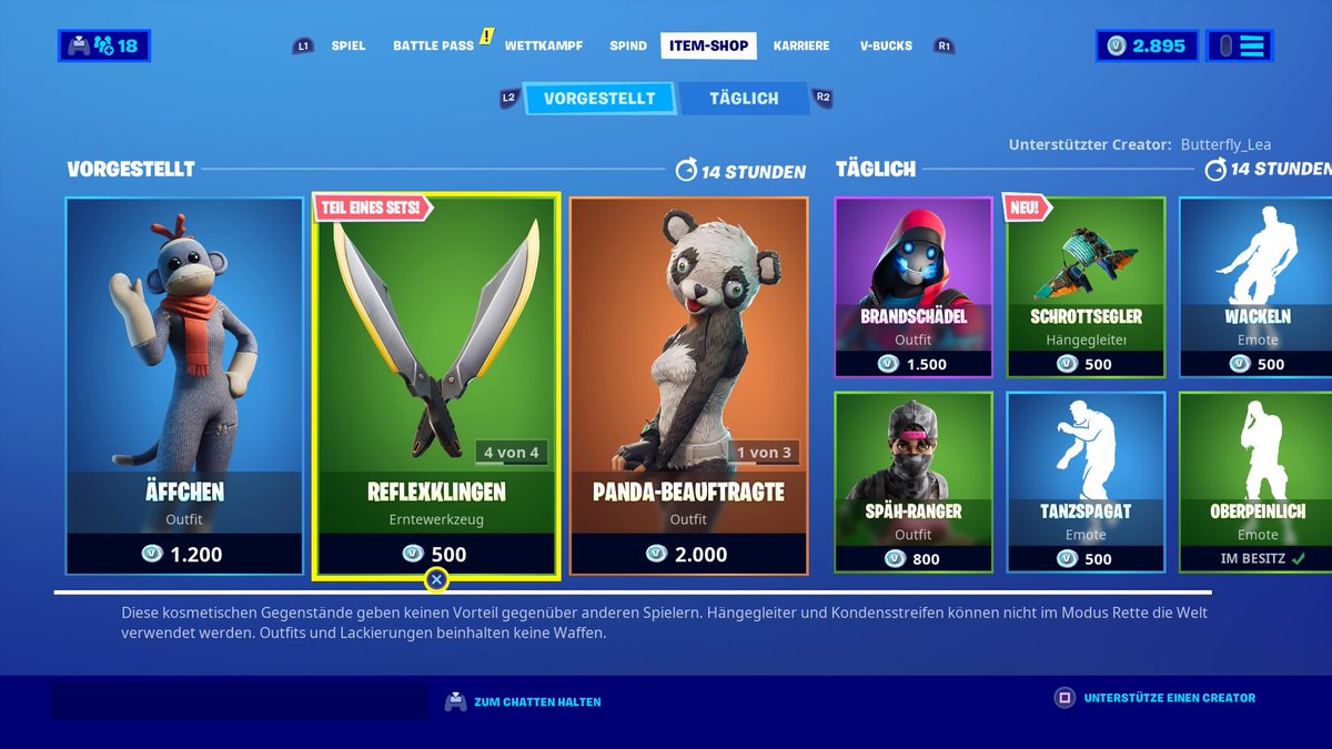 elsenboy1987's tweet photo. Item Shop von 20.06.2020 "Äffchen" ist wieder da. Die Agenten "Sirene" &amp; "Warg" mit ihrem Erntewerkzeug "Exitusäxte" &amp;  "Reflexklingen"."Panda-Beauftragte" &amp; "Wukong" mit seinen Ertewerkzeug "Jung Bang" zu erwerben. Neuer Standart Hängegleiter "Schrottsegler" ist am Start. https://t.co/08xaoT1qN4