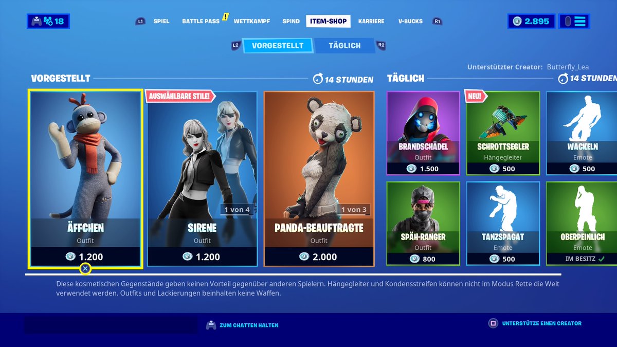 elsenboy1987's tweet photo. Item Shop von 20.06.2020 "Äffchen" ist wieder da. Die Agenten "Sirene" &amp; "Warg" mit ihrem Erntewerkzeug "Exitusäxte" &amp;  "Reflexklingen"."Panda-Beauftragte" &amp; "Wukong" mit seinen Ertewerkzeug "Jung Bang" zu erwerben. Neuer Standart Hängegleiter "Schrottsegler" ist am Start. https://t.co/08xaoT1qN4