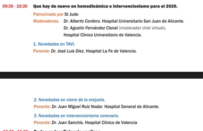 SVCardio (@svcardio) on Twitter photo Novedades en hemodinámica e intervencionismo para 2020 en #eSVC20 congreso virtual 💻📱de <a href="/SVCardio/">SVCardio</a>
🗓27/06/2020 ⏱ 09:30-10:30
✔️ TAVI con <a href="/JL_10_HILL/">Jose Luis Díez Gil</a>
✔️Cierre orejuela con el Dr. Ruiz Nodar
✔️Intervencionismo coronario con <a href="/JuanSanchisFor/">Juan Sanchis</a>
Moderado por <a href="/acorderofort/">Alberto Cordero</a> y <a href="/Srg_gb/">Sergio García</a> Novedades en hemodinámica e intervencionismo para 2020 en #eSVC20 congreso virtual 💻📱de <a href="/SVCardio/">SVCardio</a>
🗓27/06/2020 ⏱ 09:30-10:30
✔️ TAVI con <a href="/JL_10_HILL/">Jose Luis Díez Gil</a>
✔️Cierre orejuela con el Dr. Ruiz Nodar
✔️Intervencionismo coronario con <a href="/JuanSanchisFor/">Juan Sanchis</a>
Moderado por <a href="/acorderofort/">Alberto Cordero</a> y <a href="/Srg_gb/">Sergio García</a>