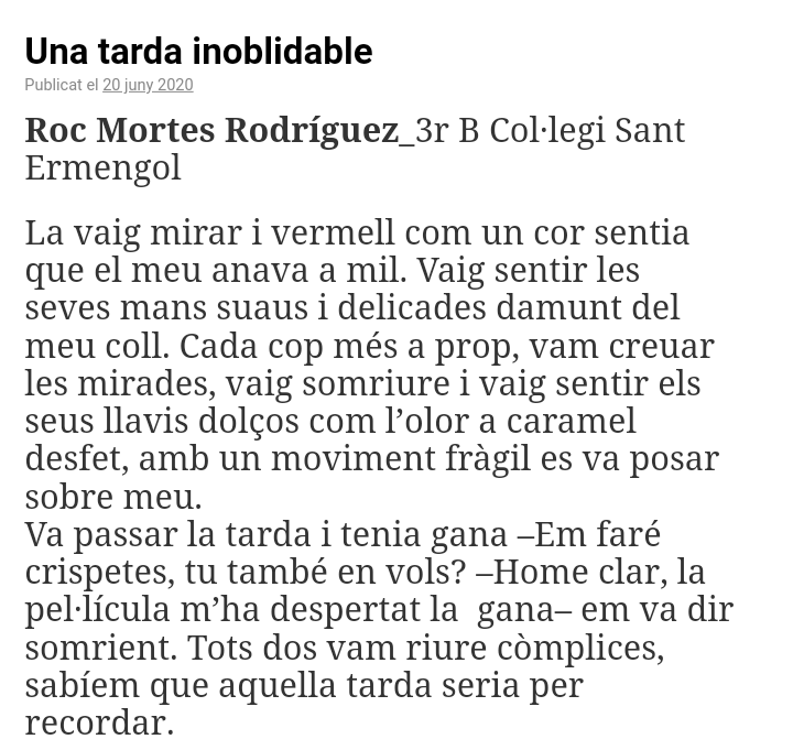 SantErmengol's tweet photo. Que bé! Avui tornem a tenir dos fantàstics #microrelats, aquest cop de la classe de 3r d'#ESO B! 👏 
Podeu votar-los a la pàgina del 
@diariandorra: 
https://t.co/c8tNrgh4WJ 
#microlectura 
#juntscreixem 
#ensencantalallengua 
#somcreatius https://t.co/Vjp83wCxEC