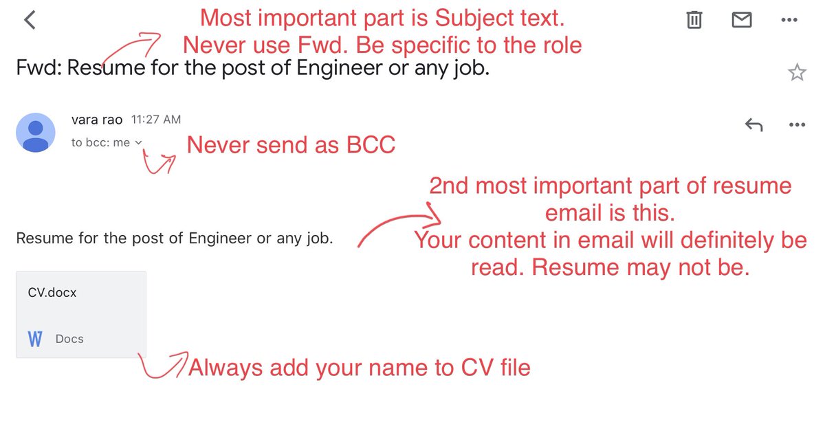 4eo's tweet photo. How to write a resume email....must be be taught in all colleges.
It is sad that otherwise skilled people are not passing first stage of filter due to bad email subject, bcc mistake, lazy text content.
This is a sample email we got today... #anyjob https://t.co/55XAveLHIC