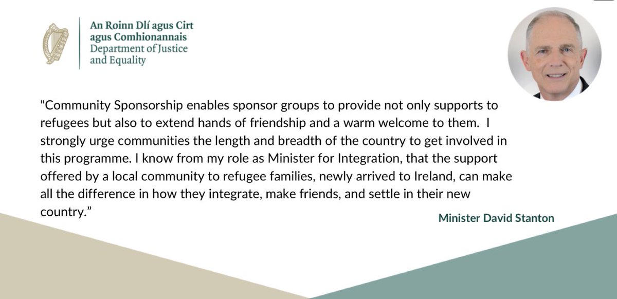 DeptJusticeIRL's tweet image. On #WorldRefugeeDay2020 Minister of State for Integration @davidstantontd would like to encourage communities across Ireland to consider getting involved with the Community Sponsorship Ireland Scheme.