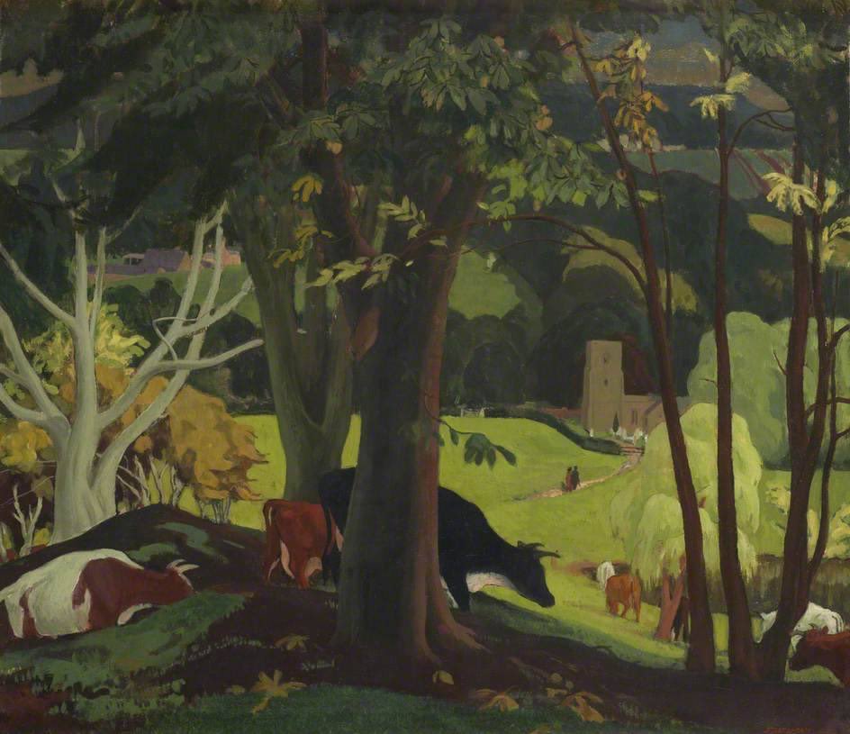ArtGuideAlex's tweet photo. Woodland with Cattle 1932 #JamesBateman https://t.co/jE21FU3HHp