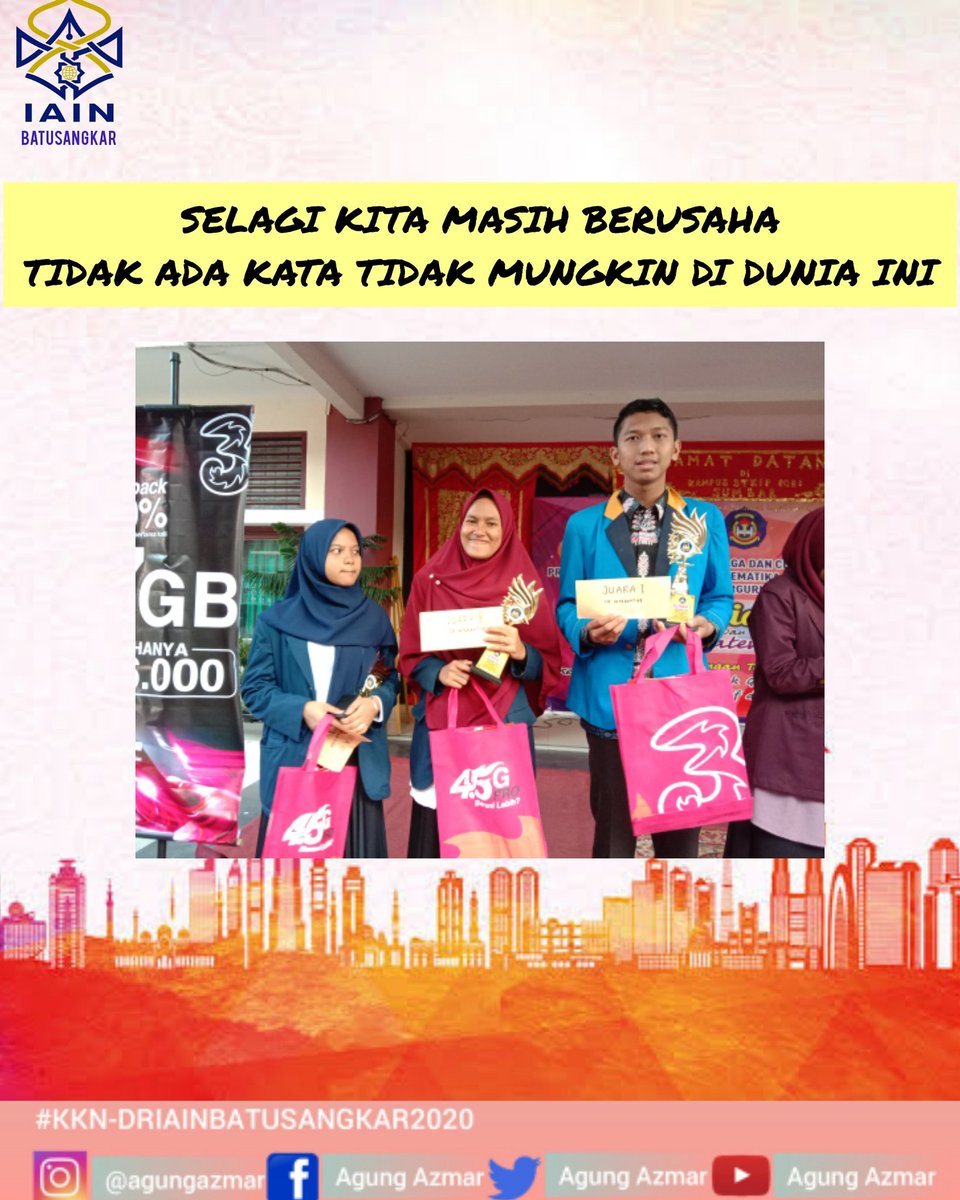 AzmarAgung's tweet photo. Assalamualaikum warahmatullahi wabarakatu
#POSTER 10
Pada poster kesepuluh ini saya akan share kata motivasi dari saya.
Selagi kita masih berusaha tidak ada kata yang tidak mungkin.
Mohon like, coment, dan share nya yah kawan-kawan, terimakasih sebelumnya
#kkniainbatusangkar2020 https://t.co/8M0NxMOFZW