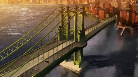 You can go through the fan wiki and read the entries on the buildings! Their influences are well documented. This bridge is modelled after Manhattan Bridge in NY and Lions Gate Bridge in Vancouver.