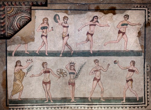 Buenos días, demos la bienvenida al verano con este magnífico mosaico de la Villa romana de Casale, Sicilia. 
Feliz fin de semana!