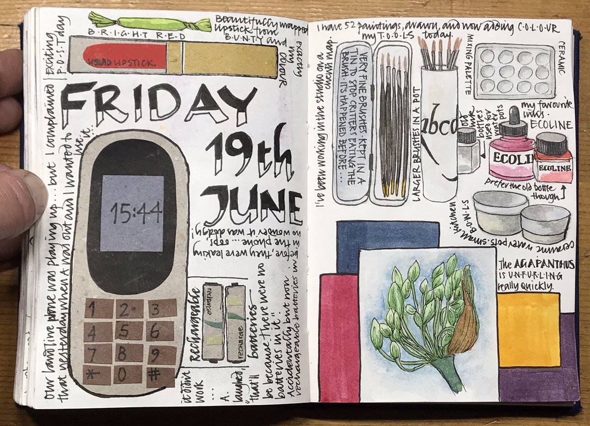 InkpotAndPen's tweet image. An unfurling agapanthus, lipstick in the post, a table of tools and phone issues... Friday in my world!
#lockdowndiaries #lockdownjournal
