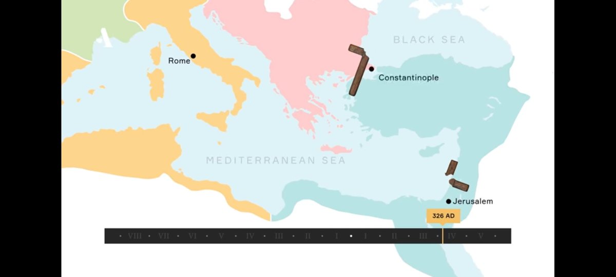 Constantine would take the cross from the Jerusalem to the new capital of Roman Empire "Constantinople".Theodosius the first made Christianity the official religion and began destroying the old temples. He would also be the last emperor of the United Roman Empire. 378-395
