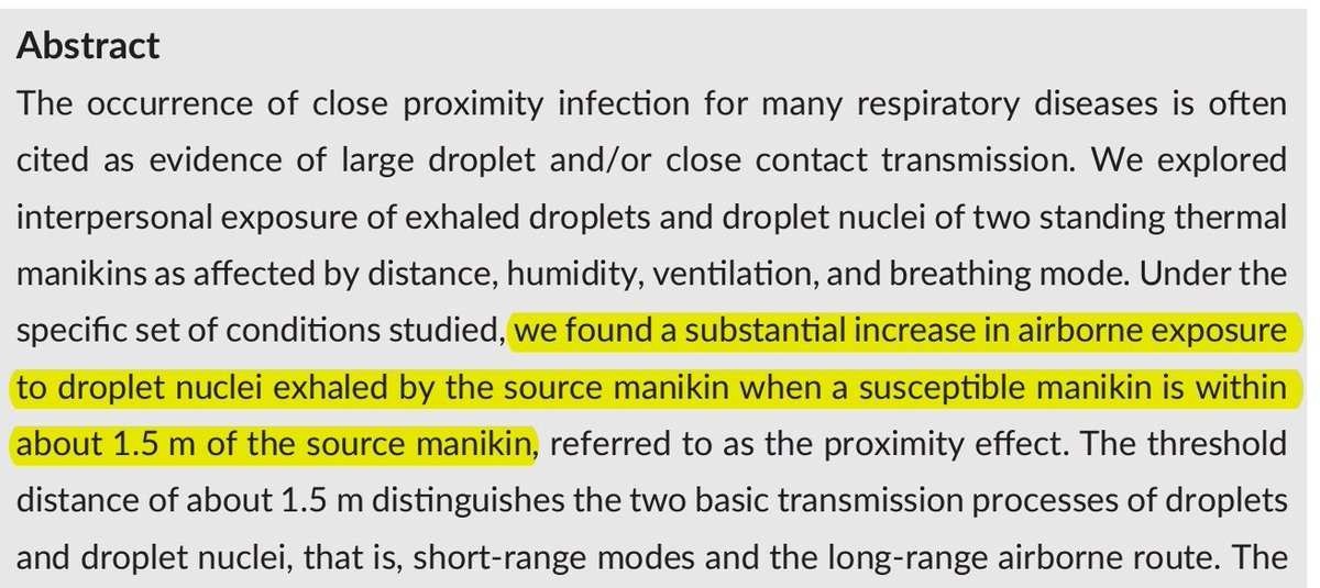 That is this paper. Indeed, they find that 1.5m is the  range of the short-range transmission mode. Therefore I am not sure where the  #Newsnight 1m came from. (3/5) https://onlinelibrary.wiley.com/doi/10.1111/ina.12314