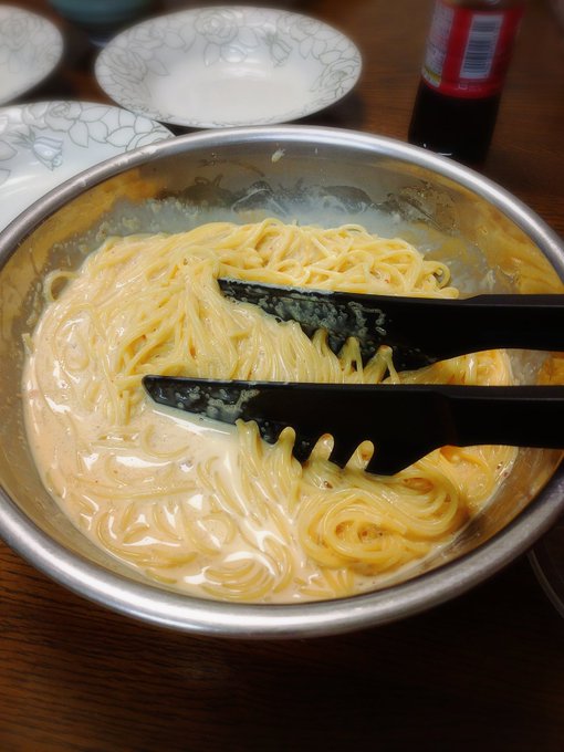 たらこスパゲッティ作った😋🍴💕 