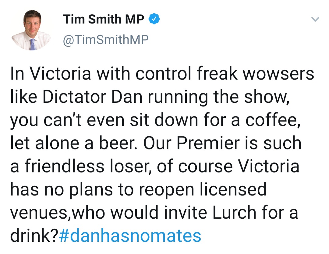 Yes... and this has been going on for 6 weeks now. And Timmy from Kew has a media profile, regularly appearing on 3AW and Sunrise. Read on below for some of Timmy's "let's end the lockdown" greatest hits...  #COVID19Aus  https://twitter.com/MadFckingWitch/status/1274241818977112064?s=19