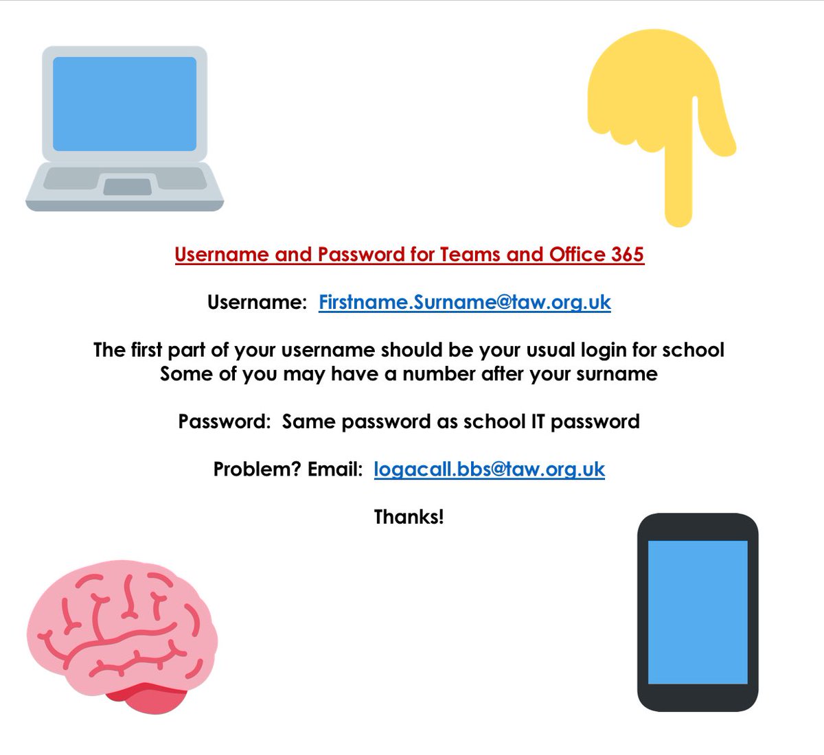 Have you tried your login for Teams yet? If not, make sure you do before your first sessions and well in advance! Username and password instructions below! 🐟🐟🐟