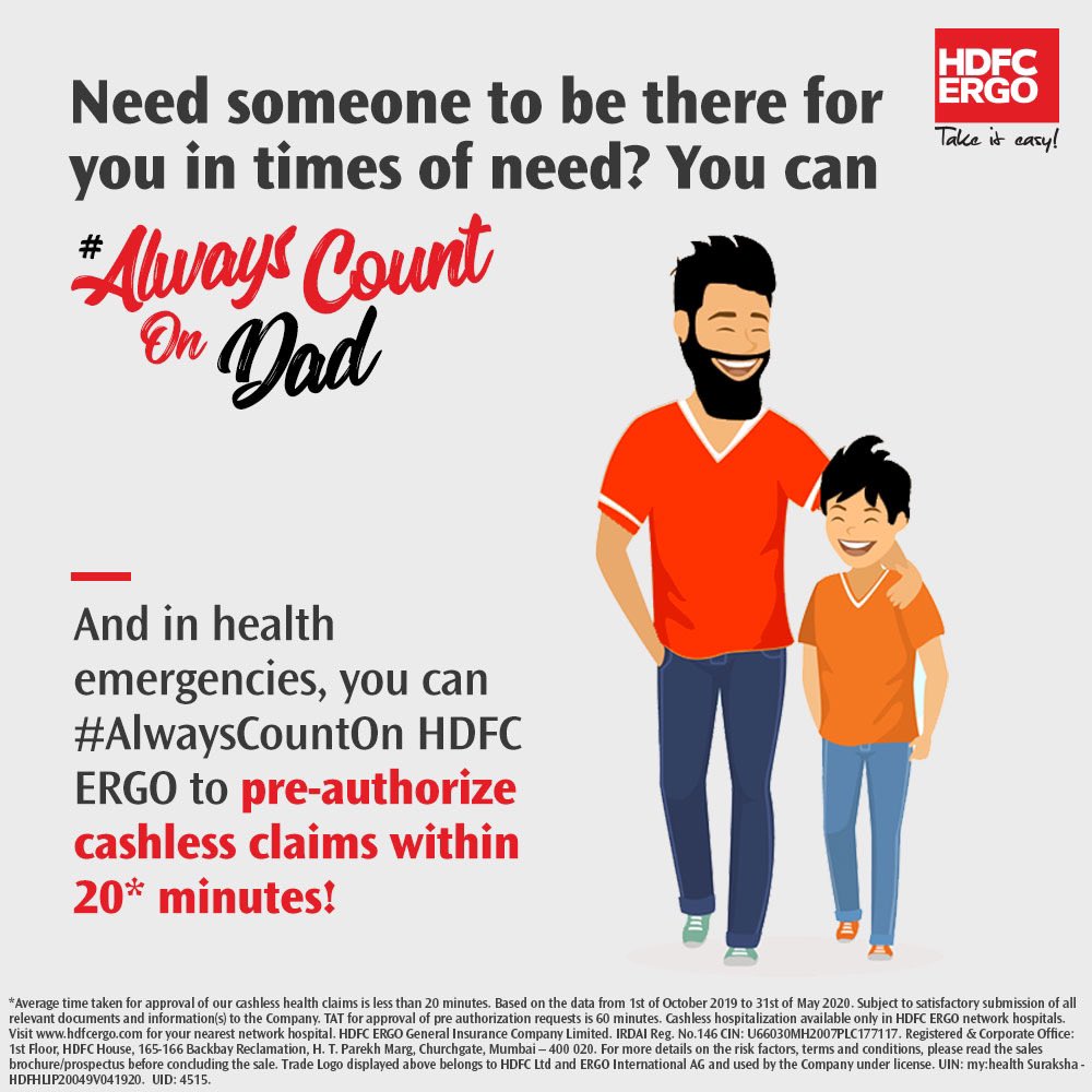 HDFCERGOGIC's tweet photo. Whether you need someone to pick you up when you fall or need an advice when you’re down or simply need someone to watch sports with, a father is that one friend we can #AlwaysCountOn. #fathersday2020 https://t.co/ApY7LDLqKw