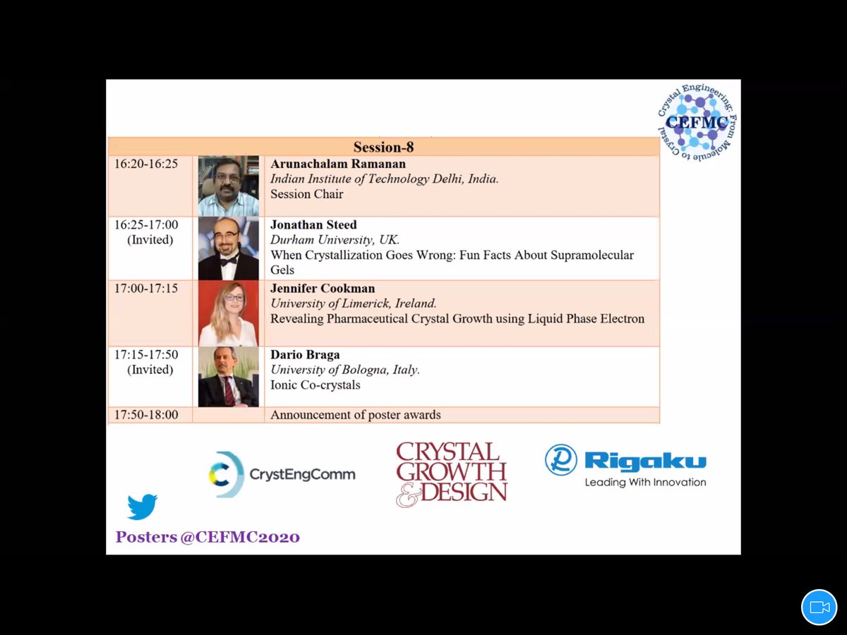 Crystal Engineering: From Molecules to Crystals 20 (@cefmc2020) on Twitter photo Join us for the final session of CEFMC2020. We thank all the participants, speakers and presenters for being part of this journey <a href="/KumarBiradha/">Kumar Biradha</a> <a href="/cmallareddy/">C Malla Reddy</a> <a href="/GautamDesiraju/">Gautam R. Desiraju🇮🇳</a> Join us for the final session of CEFMC2020. We thank all the participants, speakers and presenters for being part of this journey <a href="/KumarBiradha/">Kumar Biradha</a> <a href="/cmallareddy/">C Malla Reddy</a> <a href="/GautamDesiraju/">Gautam R. Desiraju🇮🇳</a>