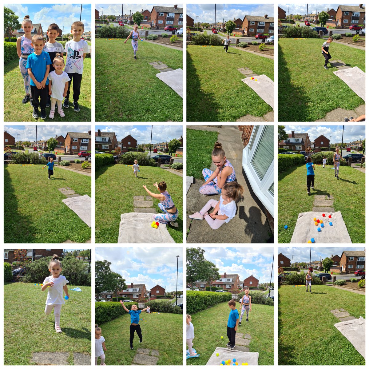 We had 1 minute each, to race across the garden and collect as many plastic balls as we could before time ran out. Darcie and Theo both scored a total of 9 balls each.Ronnie and Ariya both scored 8 balls.Mum has not ran for some time now and scored a total of 8 balls. 