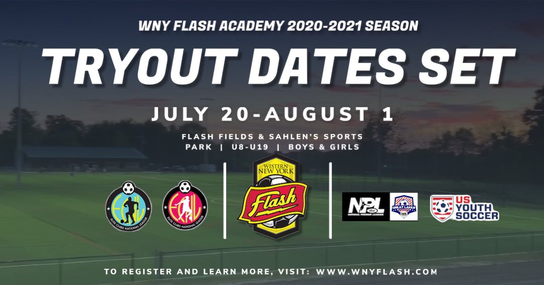 WNYFlashAcademy's tweet photo. We are excited to announce our 2020-21 Tryout Dates!  🗓 We offer multiple levels of competition and programming, both boys and girls U8-U19.  Come be a part of the #FlashFamily!  ⚡️

For more information on the Flash or tryout information, visit here!
💻: https://t.co/d9ZO7K88vK https://t.co/n5lmG0WiiO