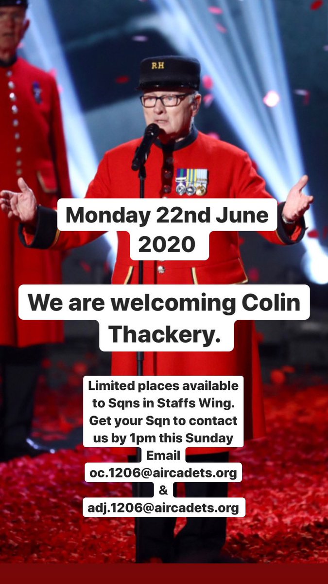 1206 Sqn (@1206sqnatc) on Twitter photo Colin Thackery, BGT winner 2019 will be joining our VPN Mon 22nd June. We are offering limited places to Sqns in Staffs Wing.
If you'd like to join,please ask your Sqn to email Flt Lt Colin Shaw on OC.1206@aircadets.org and CI Emma Pugh on adj.1206@aircadets.org
<a href="/staffswing/">Staffordshire Wing Air Cadets</a> Colin Thackery, BGT winner 2019 will be joining our VPN Mon 22nd June. We are offering limited places to Sqns in Staffs Wing.
If you'd like to join,please ask your Sqn to email Flt Lt Colin Shaw on OC.1206@aircadets.org and CI Emma Pugh on adj.1206@aircadets.org
<a href="/staffswing/">Staffordshire Wing Air Cadets</a>
