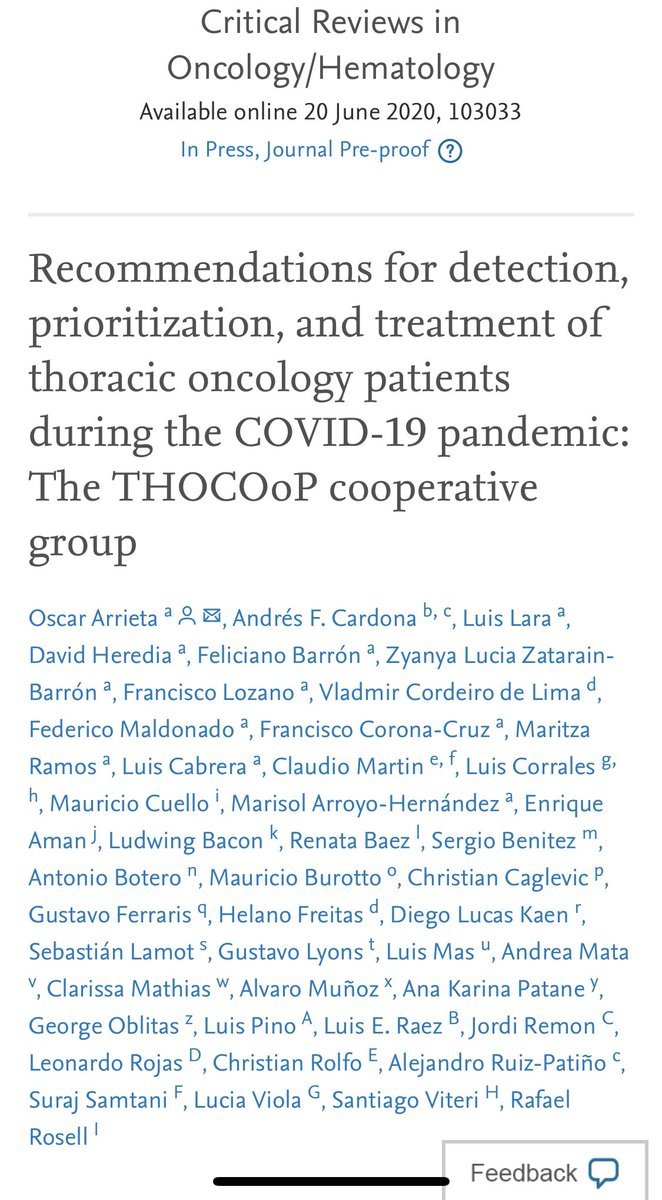 ogarrieta's tweet photo. We´re very excited to share this collaborative effort by thoracic cancer experts from around the world. We gathered evidence and voted in a series of recommendations to implement in case of limited resources due to #COVID-19 pandemic. https://t.co/GFIT76oU2m