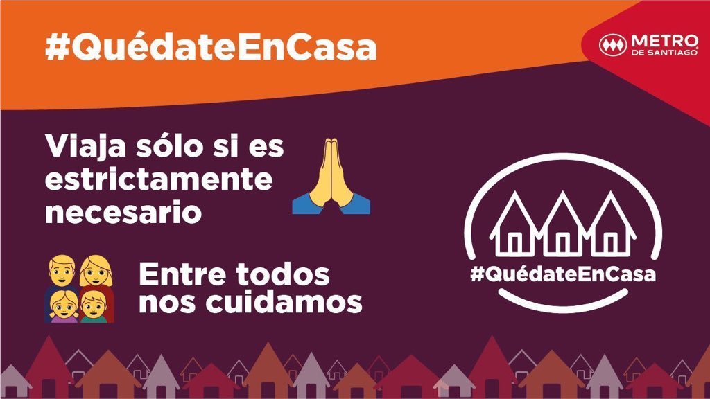 metrodesantiago's tweet photo. Entre todos nos cuidamos 😷
#QuédateEnCasa   y viaja sólo si es estrictamente necesario 🚇 https://t.co/6Oey2zbveS