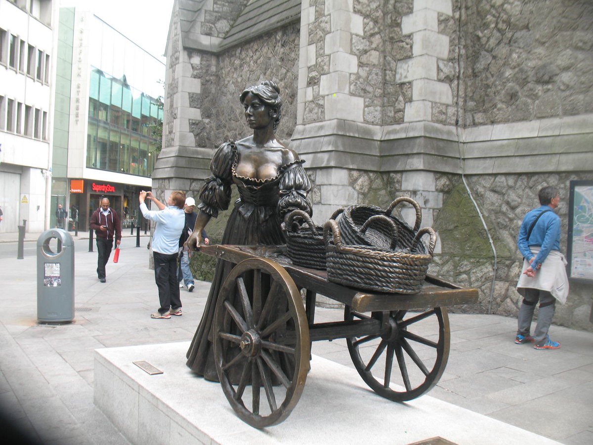 This statue of Molly Malone (AKA the tart with the cart) is in Grafton Street, Dublin. It was unveiled by then Lord Mayor of Dublin, Alderman Ben Briscoe in 1988. Her boobs have been polished to a high shine by ppl constantly rubbing them.