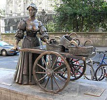 This statue of Molly Malone (AKA the tart with the cart) is in Grafton Street, Dublin. It was unveiled by then Lord Mayor of Dublin, Alderman Ben Briscoe in 1988. Her boobs have been polished to a high shine by ppl constantly rubbing them.