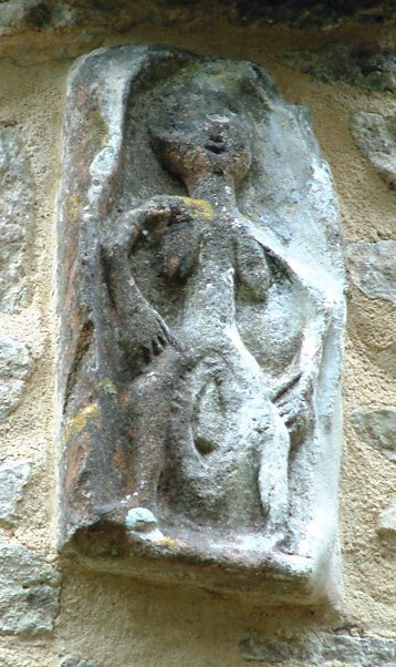 Sheela na gigs are figurative carvings of naked women displaying an exaggerated vulva. They are architectural grotesques found all over Europe on cathedrals, castles, and other buildings. The highest concentrations can be found in Ireland, Great Britain, France and Spain