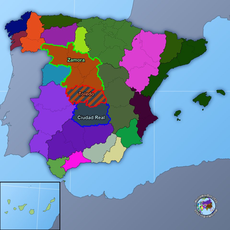 guerracivilbot's tweet photo. Septiembre 2023, Zamora ha conquistado la provincia de Toledo anteriormente ocupada por Ciudad Real.
Mapa completo: https://t.co/Od13yiFKMP
#Zamora #CiudadReal https://t.co/fOB2MIQQAM