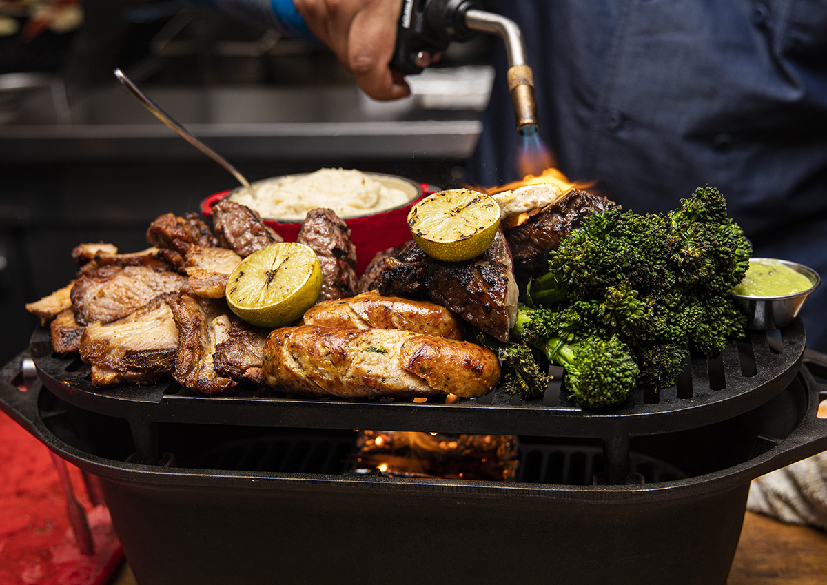 The Meat Mountain for 2 features: 30+ dry aged ribeye, Latin spiced pork blade steak, lamb patties, chicken sausages, charred vegetables and a creamy yukon gold potato purée! Nothing says Happy Father's Day like a feast. #dmvbutcher #meaty #juicy  #takeout #fathersdayweekend
