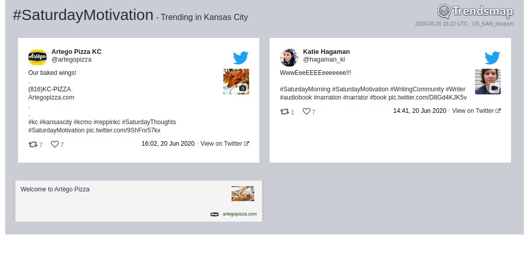 TrendsKC's tweet photo. #saturdaymotivation is now trending in #KansasCity

https://t.co/O494NSF4ET https://t.co/3gbwcsq3Xj