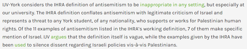 Rasputinish's tweet photo. Independent #Jewish Voices - Canada urges #York University not to adopt the @IHRA "definition" of #antiSemitism on the basis that such "definition" conflates legitimate criticism of #Israel with criticism of #Jews 
#Hurrah for #IJVC
https://t.co/9JJ3l0axDf https://t.co/Wha5nfECwh