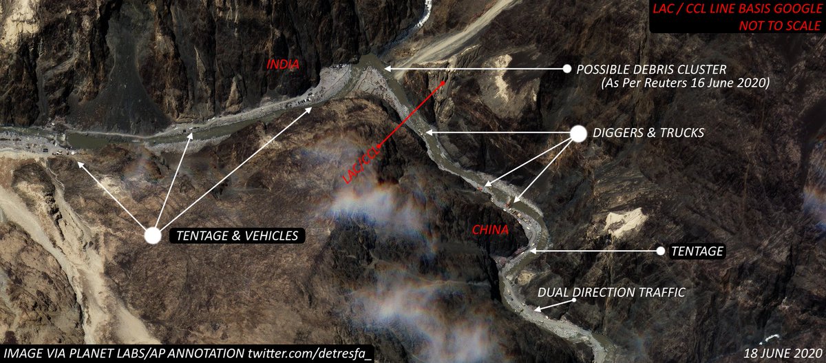 Image dated 18 June 2020 shows what the onground situation at the  #GalwanValleyFaceOff point was 48 hours ago  #IndiaChinaBorder