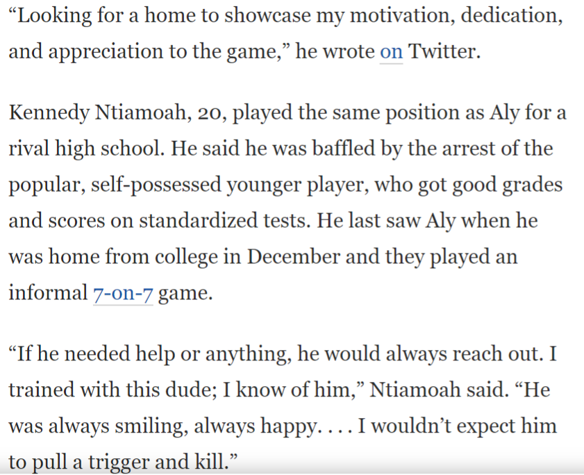 There have been 2 arrest in the case thus far.Mohamed Aly, an 18 year old from T.C. Williams H.S is one of those.He was a promising football player.Aly went to a different HS then Ayanna and her BF. Everything I've read shows that he had absolutely no connection to them.