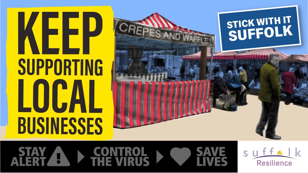 As Suffolk starts to reopen: Keep supporting local businesses, keep social distancing, keep walking or cycling for local journeys, keep your face covering on if using public transport. #StickWithItSuffolk