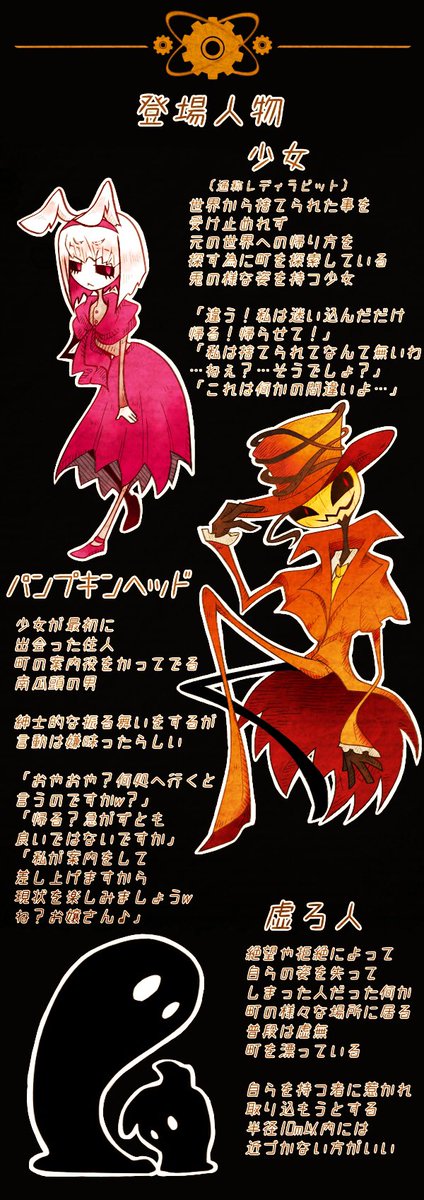 196ikumu's tweet photo. 創作紹介【TRASH TOWN】
廃材や瓦礫で作られた捨てられたモノ達の町トラッシュタウンが舞台です。

少女が南瓜男に案内され変わり者な住人達と触れ合いながら町を探索するお話

住人達の名前は町に来てから名乗り始めた(又は付けられた)愛称であり本名は皆不明な様です。

#TRASH_TOWN https://t.co/rDeMZSPeNx