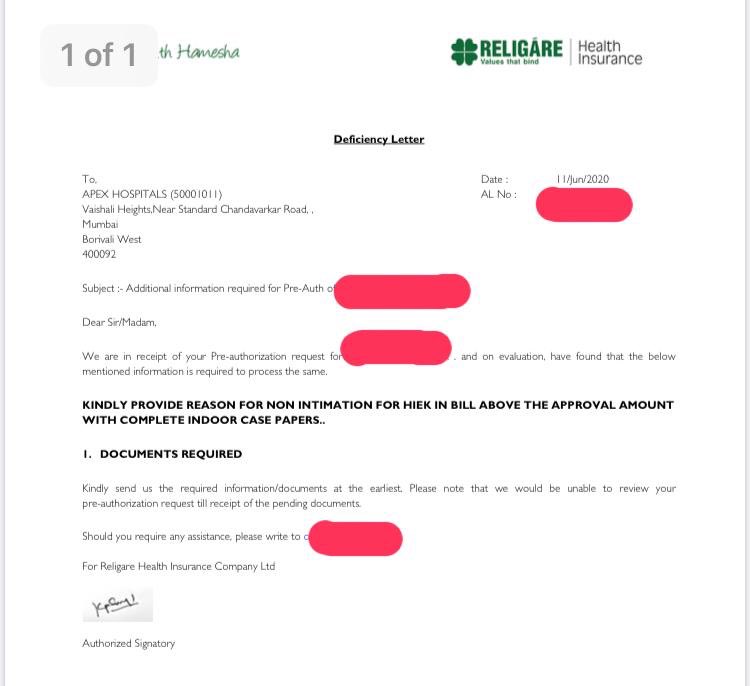 Final discharge was to happen on 11th as the reports of the COVID-19 test conducted on 8th came negative, the Insurance company raised queries on the hospital and sought clarification, but admin ppl were least bothered to reply the same day.