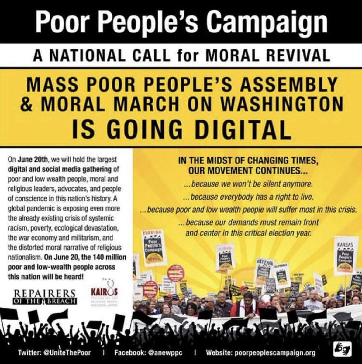We’ll be live streaming the March on Washington organized by the Poor People Campaign at 10 AM EST! There is power in organization and strength in numbers; Join us all on Facebook Live &amp; let your voice be heard! #PoorPeoplesCampaign #MarchOnWashington #WeShallTranscendAll