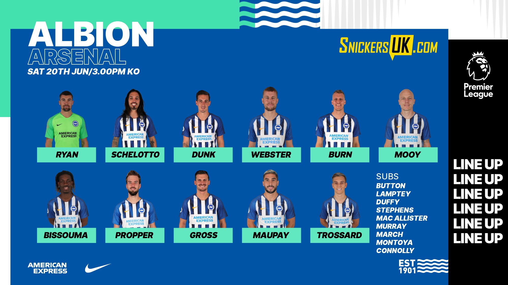 Brighton Hove Albion On Twitter The Wait Is Nearly Over Here S How We Line Up To Take On Arsenal At The Amex Snickersukcom Bhafc