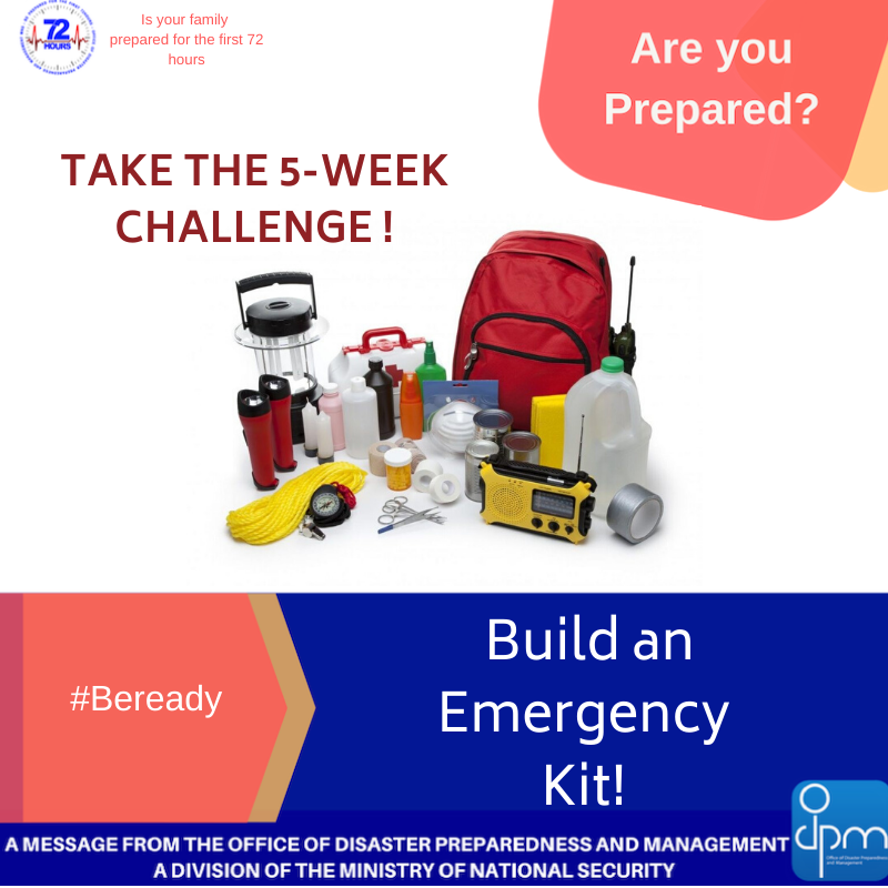 ODPM_TT's tweet photo. Two weeks into #Emergencykitchallenge &amp; so far we've added food, water, a first aid kit, a hygiene kit, extra gloves, face masks, hand sanitiser &amp; extra medication. Sounds like the kit is coming along nicely. How about yours? Next week we add common tools &amp; helpful supplies. https://t.co/vHmxxslcrU