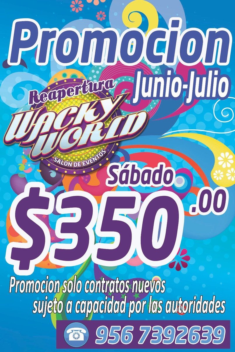 RGVTotsTweens's tweet photo. 📣📣📣 Party for JUNE AND JULY at WACKY WORLD (salon de eventos) 🎉🎉🎉🎉 Take advantage of this promotion!
Expires June 30, Book now!! https://t.co/a9aEiQyP8h