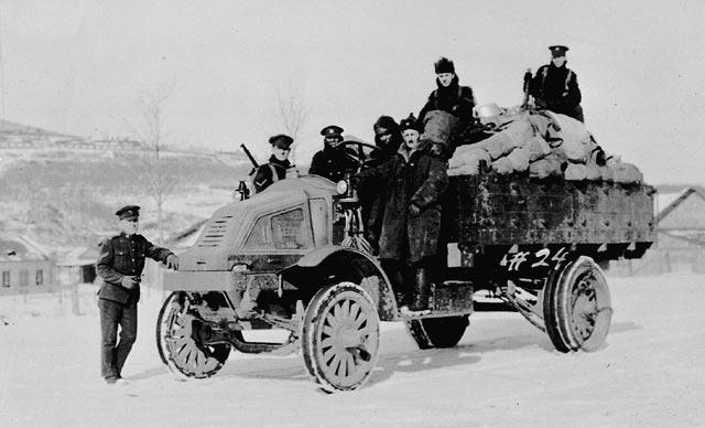 after the russian revolution every imperialist country on earth, including the US, France, UK, Japan and Italy formed an alliance to, in the words of churchill, "strangle the infant Bolshevism in its crib". here are US troops occupying vladivostok and canadian troops in siberia