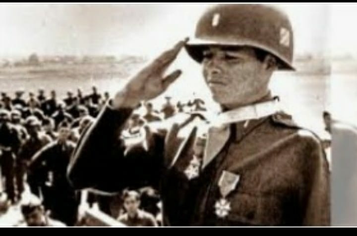 His Medal of Honor was awarded for actions undertaken on Jan 26, 1945, near Holtzwihr, N.E France. Murphy was now a 2nd Lt in command of B Co. They were attacked by 6 German tanks and infantry, who scored a direct hit on an M10 tank destroyer, forcing the crew to abandon it 5/