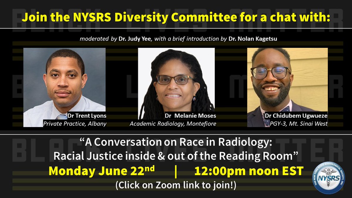 NYSRS_RFS's tweet photo. 📢Looking forward to this event hosted by @NYSRSociety Diversity Committee, please join us this Monday, June 22nd at 12 pm Noon EST! #Radres #iRadres #futureradres are all welcome, and we look forward to seeing everyone for this important conversation! ✅ Zoom link details 👇 https://t.co/vCmFbihxtl