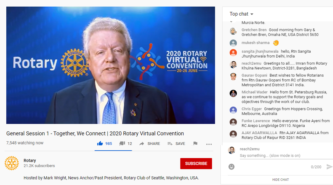 reach2emu's tweet photo. Great Opening......General Session 1 - Together, We Connect | 2020 Rotary Virtual Convention #Rotary2020 #rotarydc2020 https://t.co/XKj2VKPqNQ