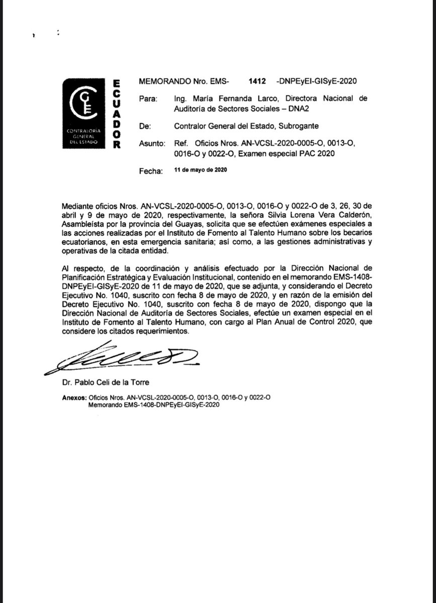 Silvia_VeraC's tweet photo. 🔴🔴🔴
¡Los esfuerzos dan frutos! Tras varios pedidos, el Contralor General del Estado ha dispuesto el inicio de un examen especial a la gestion de becas por parte del IFTH.
@BecariosA @BecariosO @uvaecusociety @Comite_FLACSOec 
@asoABREC @agustinalbanm https://t.co/GpugmZAdsj
